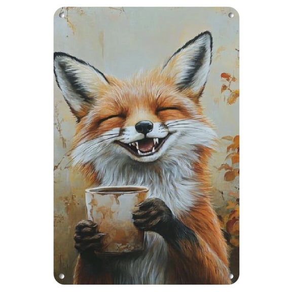 Cute Fox Coffee Tea Drink A6401601 Metal Sign, Vintage Poster Decorative, Wall Art, Decor for Home Gym