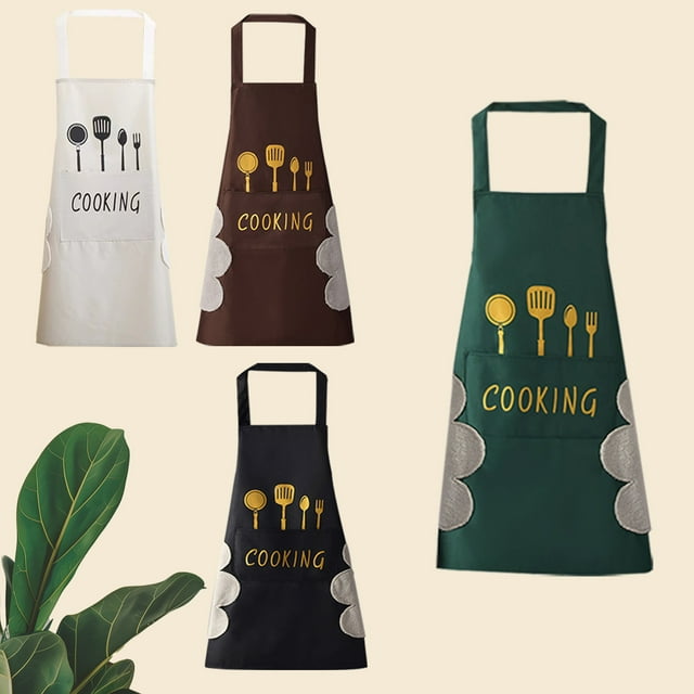 Cagogo 4Pcs Apron, Wipable PVC Kitchen Apron for Women, Oil Proof Waterproof Cooking Apron, Home Kitchen Apron for Cooking Baking Cleaning Work