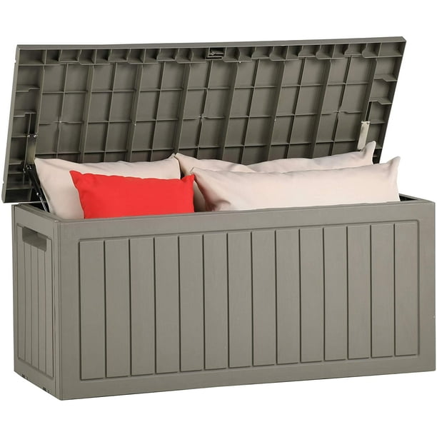 Yitahome 76 Gallon Resin Deck Box Bin Storage Organizer Outdoor Waterproof Patio Organization For Furniture Cushion Light Brown Com Yitahome 76 Gallon Resin Deck Box Bin, Outdoor Furniture Cushion Storage