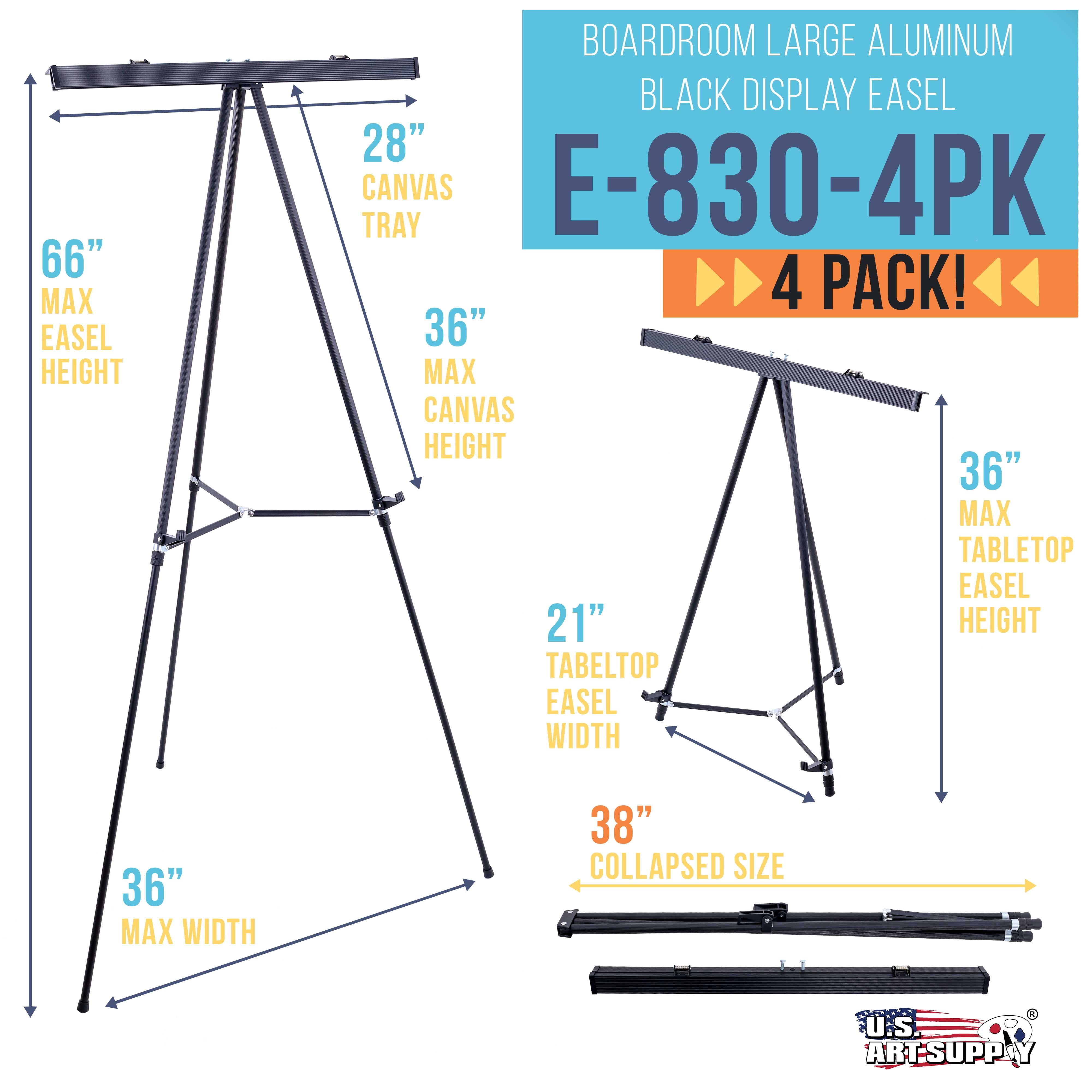 U.S. Art Supply 66" Boardroom Black Aluminum Flipchart Display Easel (Pack of 4) and Presentation Stand, Floor Tabletop