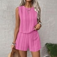 thumbnail image 2 of Women's Summer 2 Piece Short Sets Lounge Sleeveless Top Short Matching Outfits Casual Striped Vacation Sweatsuit Hot Pink XXL, 2 of 6