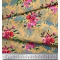 thumbnail image 3 of Soimoi Orange Poly Georgette Fabric Leaves & Ranunculus Floral Print Sewing Fabric Yard 52 Inch Wide, 3 of 3