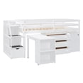 thumbnail image 3 of Twin Size Loft Bed with Retractable Writing Desk and 3 Drawers, Wooden Loft Bed with Storage Stairs and Shelves, White, 3 of 6