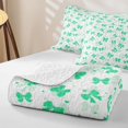 thumbnail image 4 of Erosebridal Cute Heart Bow Bed Spread Queen for Women, Mint Green Line Ribbon Queen Coverlet Set, 3pcs, 4 of 7