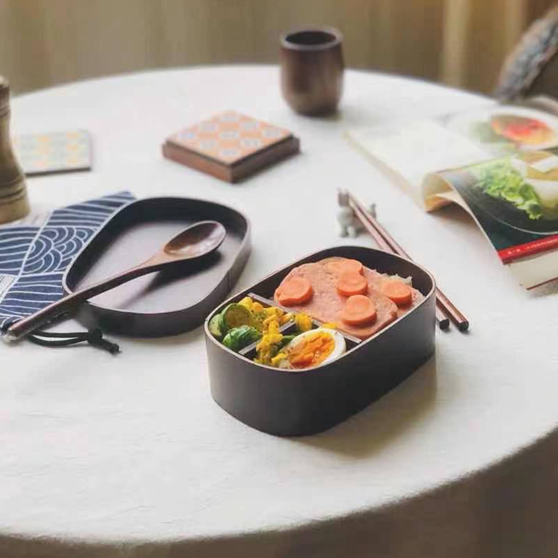 SXDY Wooden Bento Boxes Lunch Box, Japanese Style Food Containers Picnic Box, With Spoon Fork Chopsticks