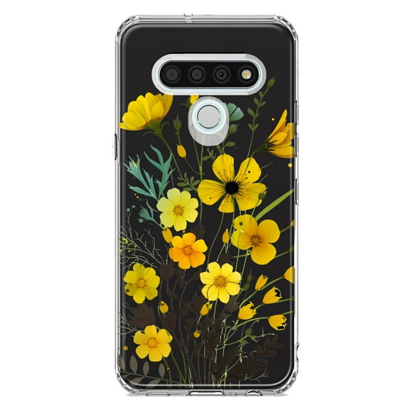 MUNDAZE LG Stylo 6 Yellow Summer Flowers Floral Shockproof Clear Hybrid Protective Phone Case Cover