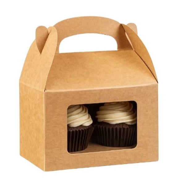 Way To Celebrate 3ct Kraft Cupcake Box with Window & Handle