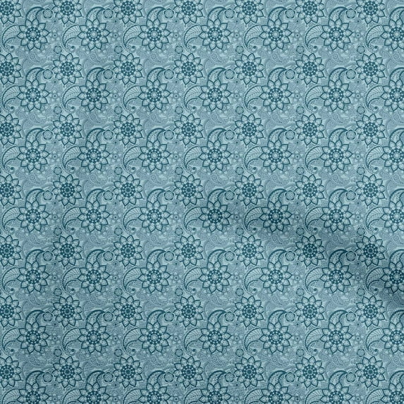 oneOone Polyester Spandex Teal Blue Fabric Asian Paisley Craft Projects Decor Fabric Printed By The Yard 56 Inch Wide