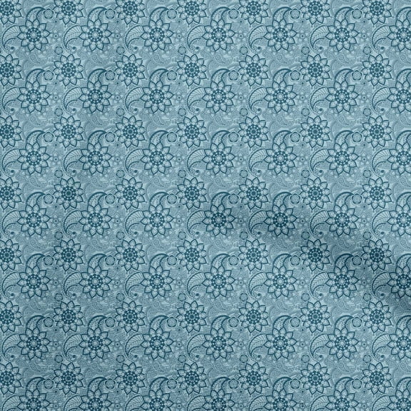 oneOone Polyester Spandex Teal Blue Fabric Asian Paisley Craft Projects Decor Fabric Printed By The Yard 56 Inch Wide