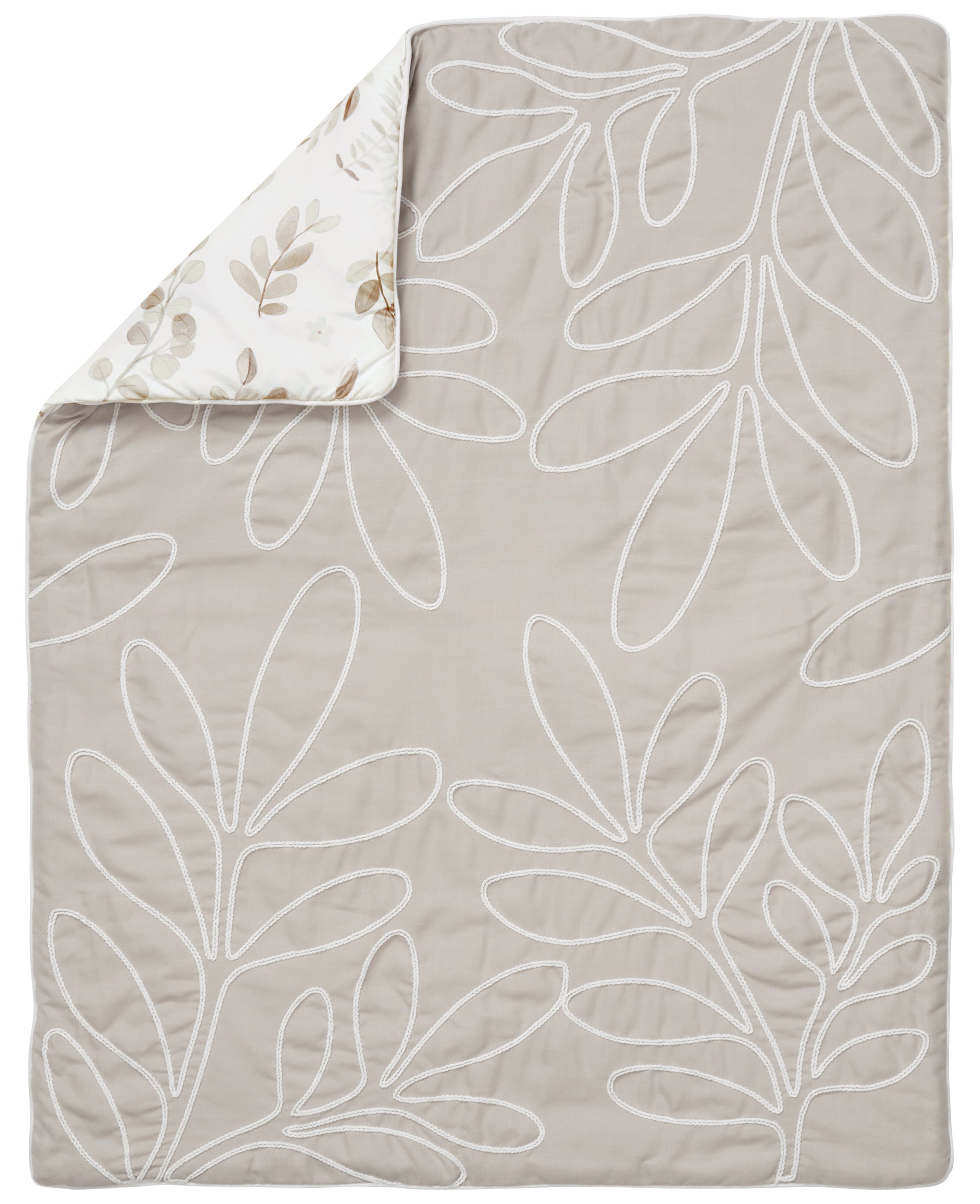 Sweet Jojo Designs Botanical Leaf Linen Beige Off White 4 Piece Crib Bedding Set