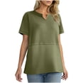 thumbnail image 2 of MIUOWANP Summer Tops for Women Knited Casual V Neck Wafflely-Knit Top Short Sleeve Loose T-Shirts Army Green S, 2 of 5