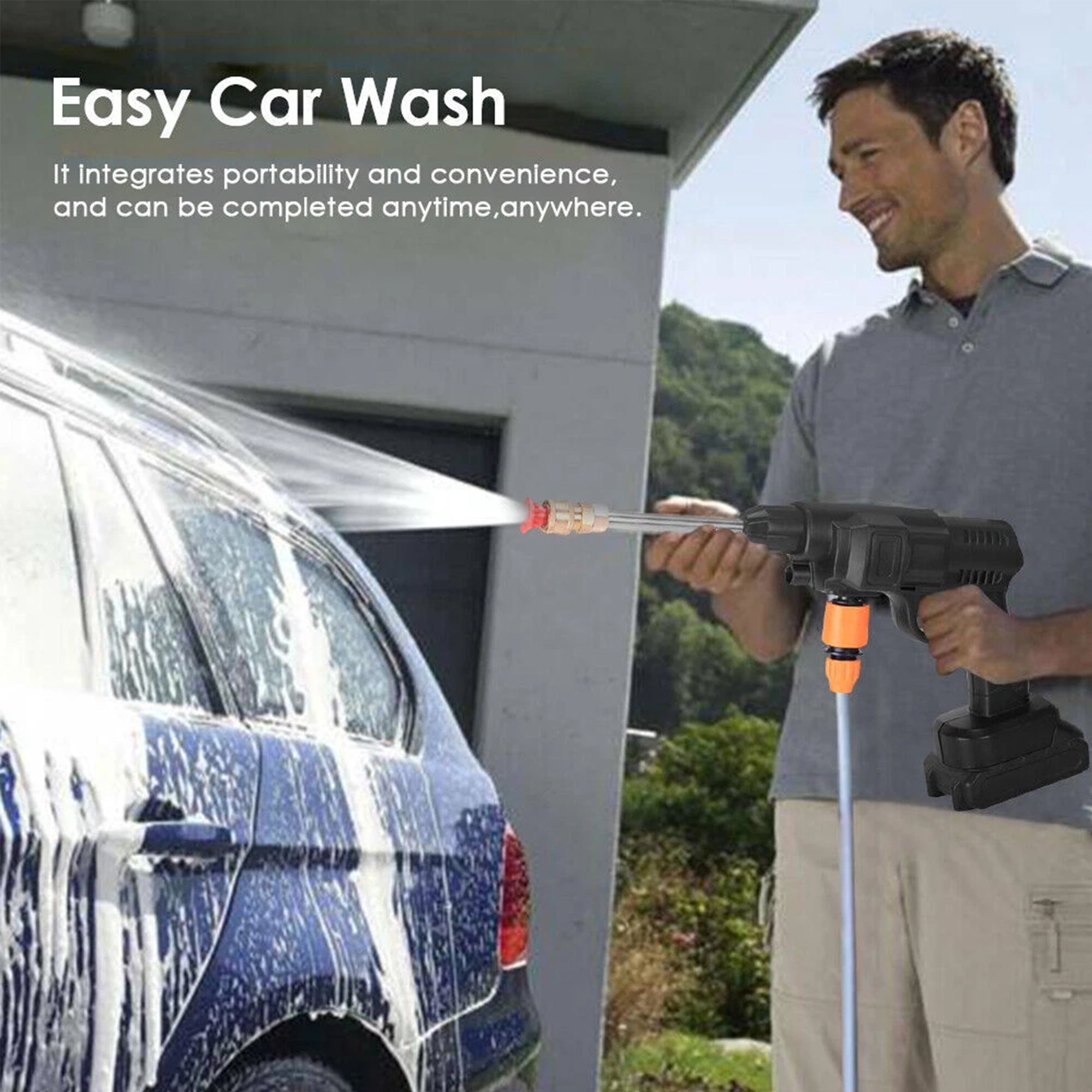 Portable Pressure Washer Hand Held, Power Washer with 16ft Detachable Hose for Car, Garden, 6-in-1 Nozzle 21V Portable Cordless Pressure Washer with Battery (5 Cells 2 Battery 1 Charger)