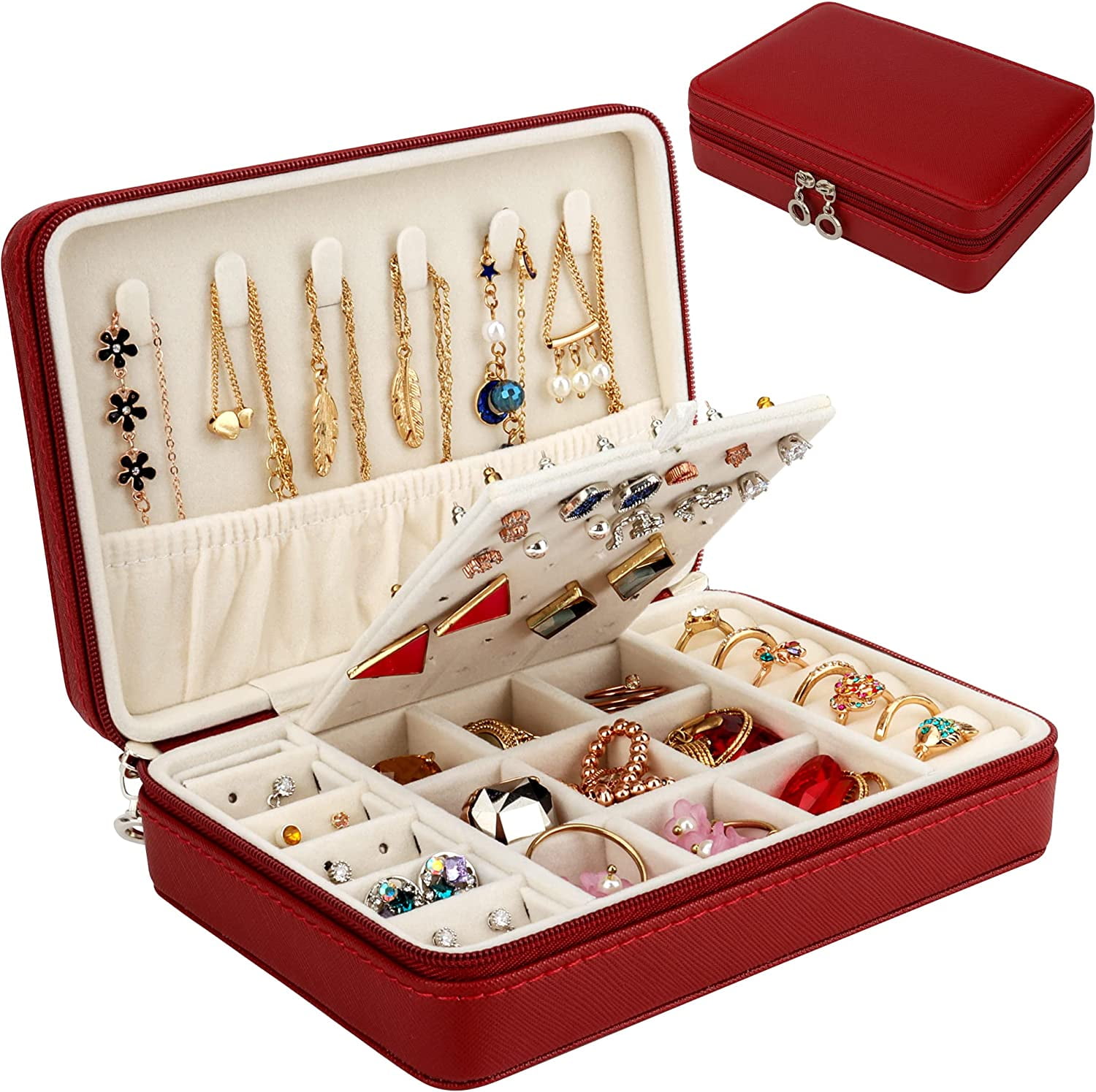 Small Jewelry Box Travel Jewelry Case PU Leather Jewelry Organizer Storage Holder for Necklace