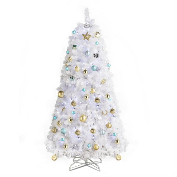 Demi Bonn 6ft Tall PVC Artificail Christmas Tree with 8 Modes Remote Control, White Round Head 300 Cool Color Lights, 845 Branches,White
