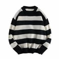 thumbnail image 1 of Suéter de cuello redondo a rayas para hombre, estilo invernal, suéter de punto holgado, suéter informal de estilo moderno, 1 of 5