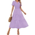 thumbnail image 1 of Vestido midi ZESICA, casual de verano, cuello en V, cintura elástica, morado, 1 of 9