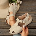 thumbnail image 4 of Fisherman Sandals for Women Splice T-Strap Closed Toe Cutout Slingback Walking Shoes Comfy Soft Sole Summer Wedges Beige Size 8.5, 4 of 8