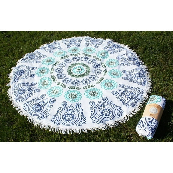 Round Indian Mandala Beach Towels Blanket Yoga Picnic Mat Thick Terry Cotton with Fringe Tassels