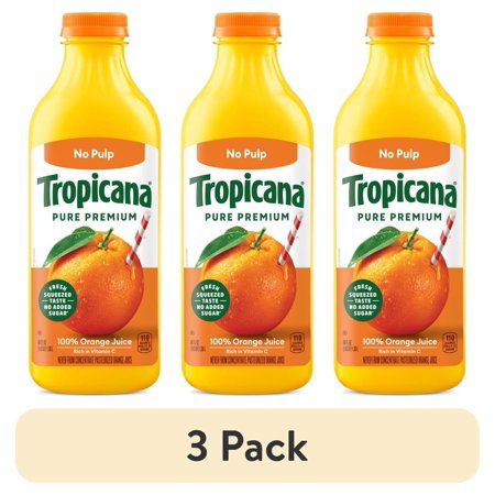 (3 pack) Tropicana Pure Premium 100% Orange Juice Original, No Pulp, No Sugar Added, 46 fl oz
