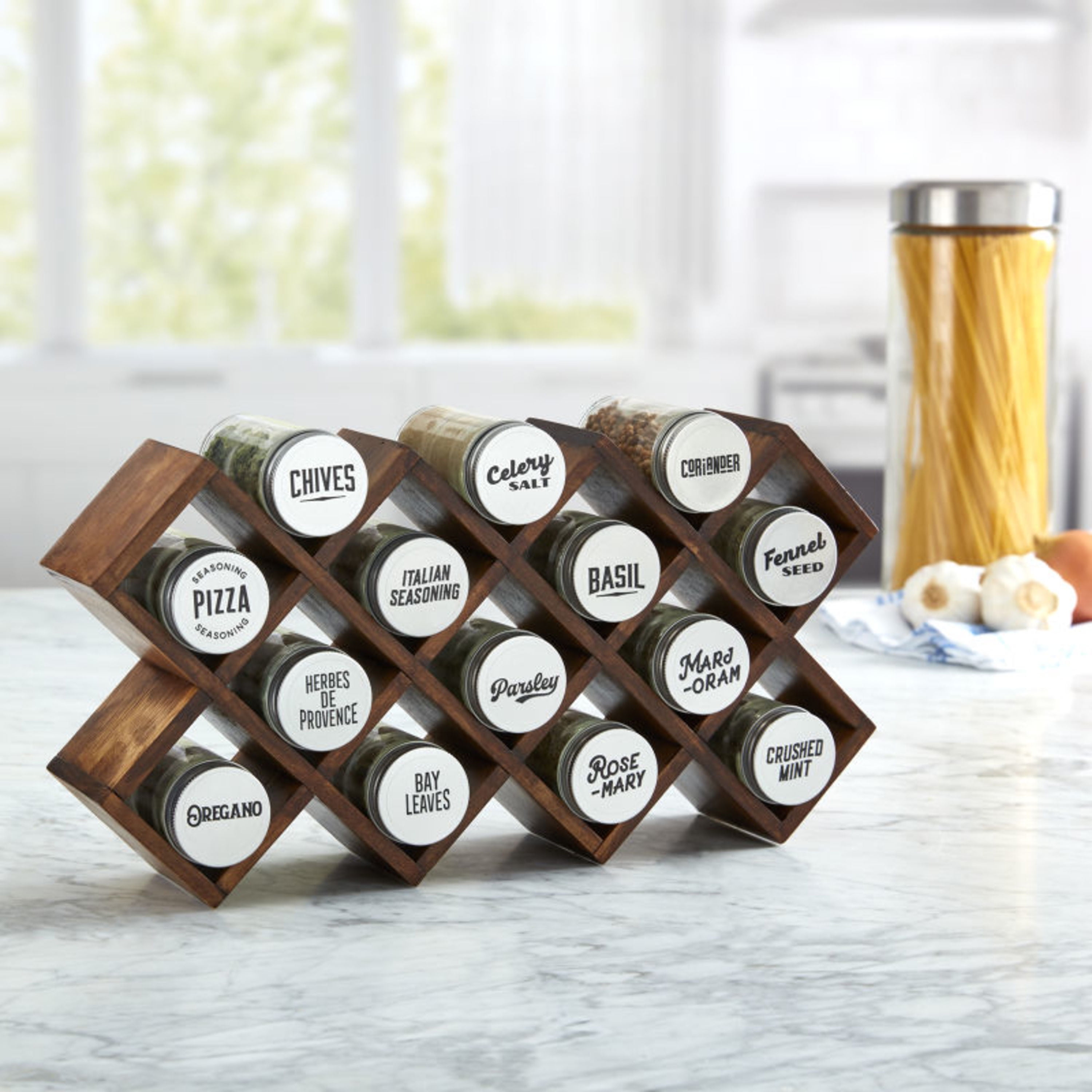 Kamenstein Prefilled 14-Jar Criss Cross Spice Rack in Grey Wash