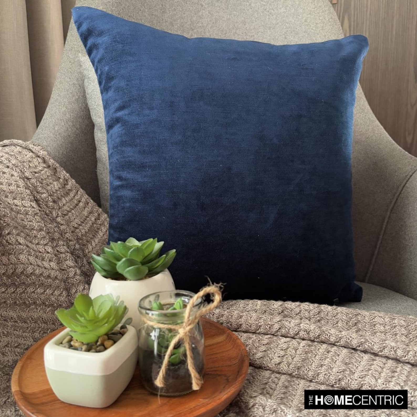 The HomeCentric Decorative Blue Pack of 2, 18"x18" (45x45 cm) Throw Pillows, Velvet Double Side, Faux Leather Puller Throw Pillows For Couch, Solid Color Modern Style Easter - Velvet Blue Jules