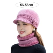 Yirtree Fleece Lined Womens Beanie Hat, Winter Hat Scarf Mask Set,Women's Winter Hat, Middle-Aged and Old Warm Earmuff hat