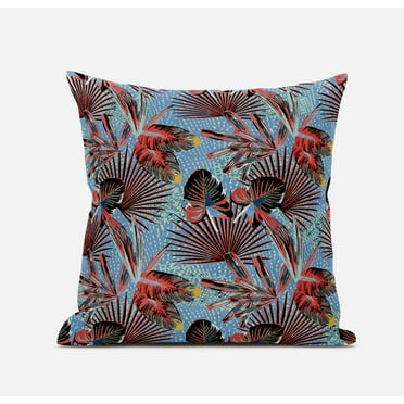 18â€ Coral Blue Tropical Zippered Suede Throw Pillow
