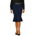 thumbnail image 2 of INSPIRE CHIC Fishtail Mermaid Skirt for Women's High Waisted Peplum Midi Pencil Skirt Work Business Skirt with Belt M Deep Blue, 2 of 6