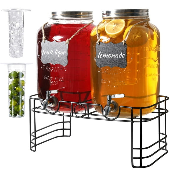 Dispensador de bebidas JOFUYU de 2 galones x 2 con soporte de vidrio