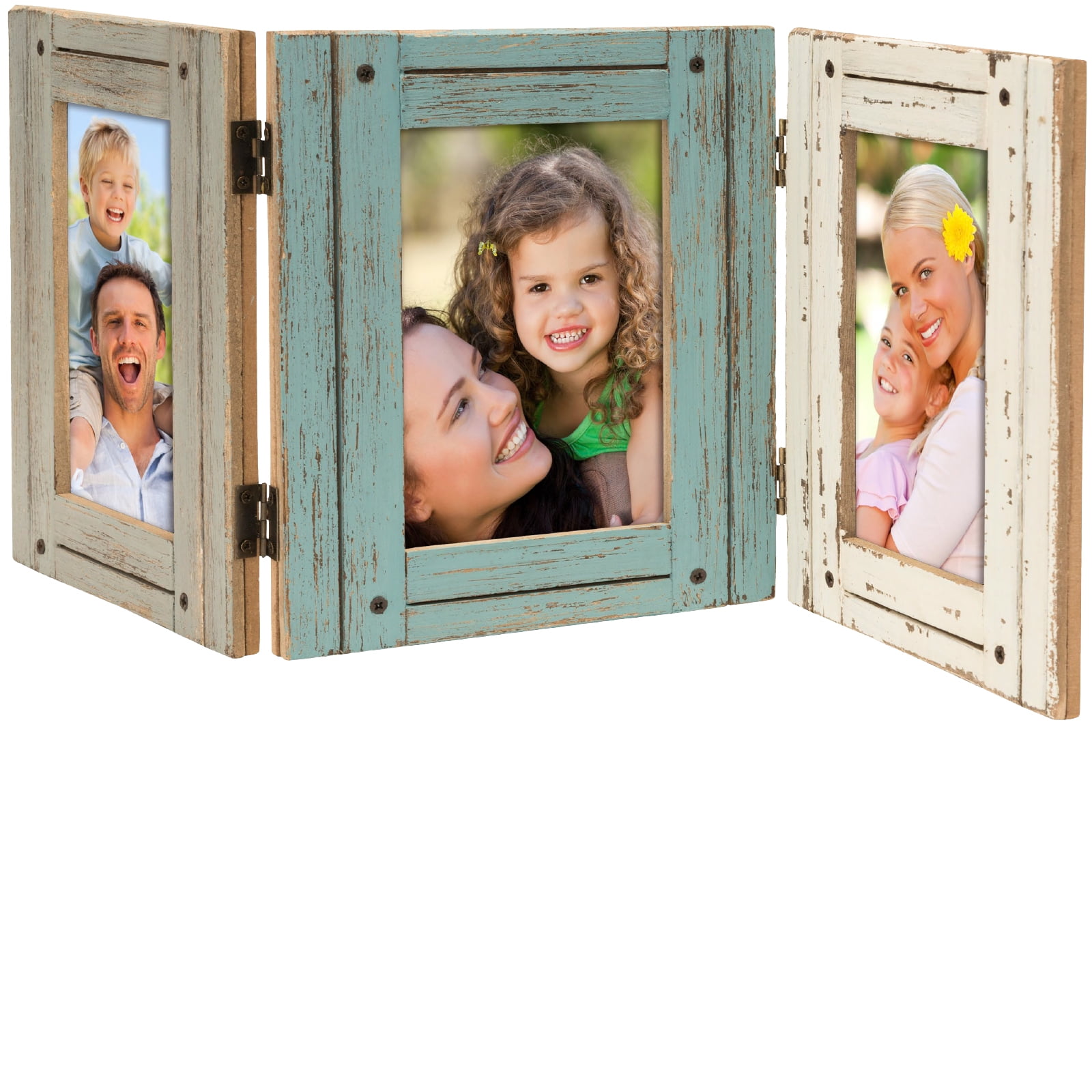 Excello Global Products Hand Painted Rustic Three Picture Frame Holds