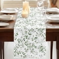 thumbnail image 3 of Botanical Leaf Print 36 Inch Table Runner, Spring Emerald Foliage Eucalyptus Farmhouse Dresser Scarf Cotton & Linen Tablerunner for Dining/Kitchen Island/Holiday Party Décor Small 13" x 36", 3 of 9