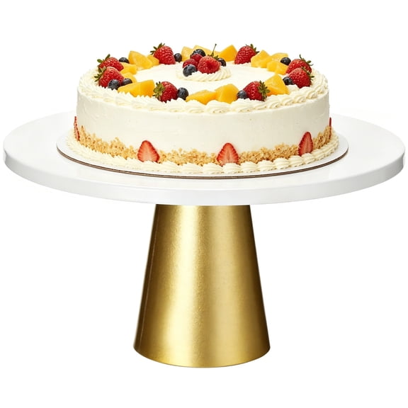 9.8 in Metal Dessert Stand with Sturdy Gold Metal Base, Thick White Cake Server for Party Table Decor, Elegant Pastry Pedestal for Baking, Appetizer Serving