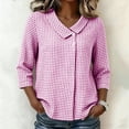 thumbnail image 2 of Admvng Women's Gingham Check Blouse Lapel V Neck 3/4 Sleeve Casual Plaid Summer Shirt Top, 2 of 6