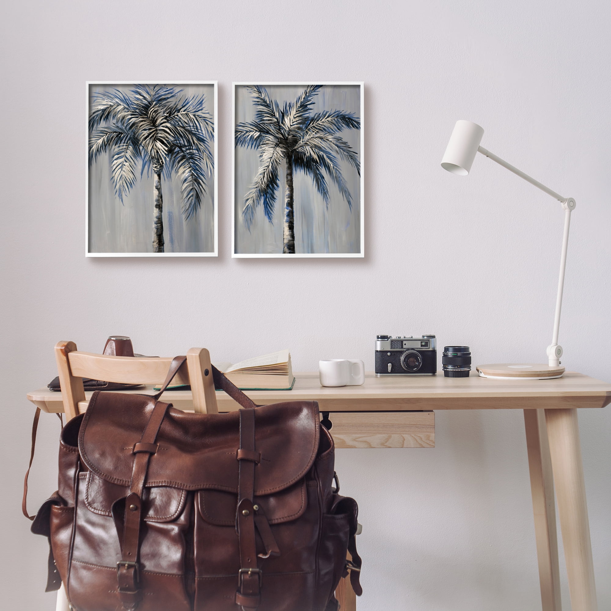 Stupell Industries Grey Modern Palm Trees Botanical & Floral Painting White Framed Art Print Wall Art, 11 x 14, Set of 2