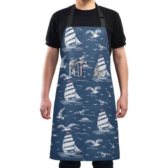 Ship with Seagull Kitchen Apron with 2 Pockets Adjustable waterproof Cooking Aprons for Women Men Chef