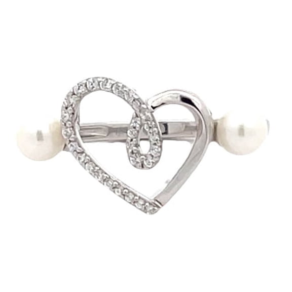 Araiya Fine Jewelry Sterling Silver Round-shape Diamond Pearl Heart Ring (1/8 Cttw, I-J Color, I2-I3 Clarity) Size 10