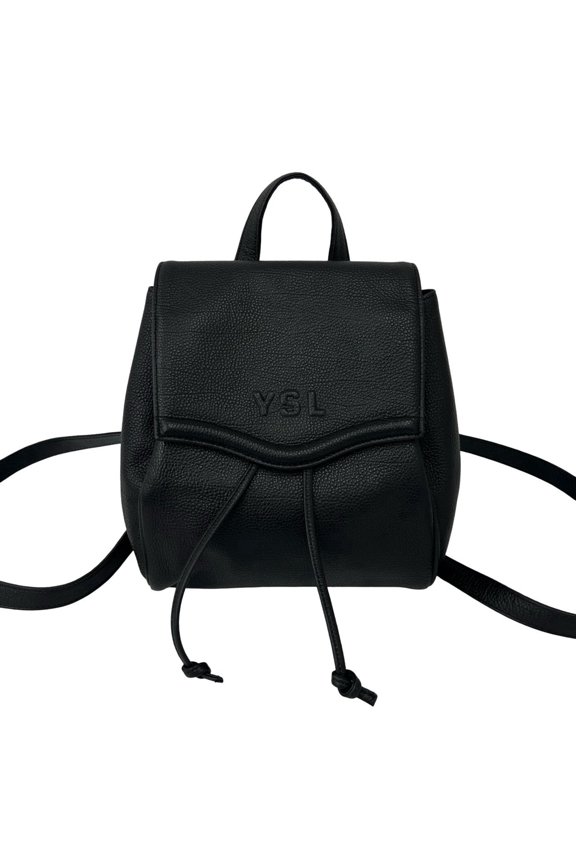Pre-Owned YVES SAINT LAURENT Vintage YSL Logo Leather Drawstring Backpack Daypack Black 962-4