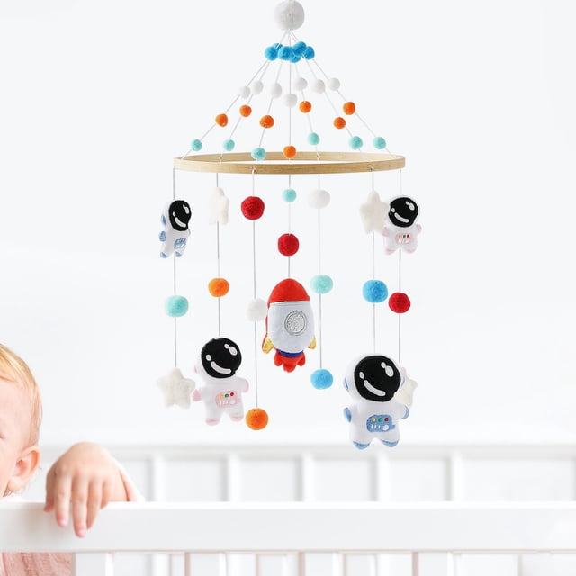 Cuna Móvil Spaceman Juguete Sensorial Único Colorido Montessori Cochecito Colgante Juguete Colgantes de Bolas de Felpa para Niños Bebés Recién Nacidos Hugo Móvil de cuna