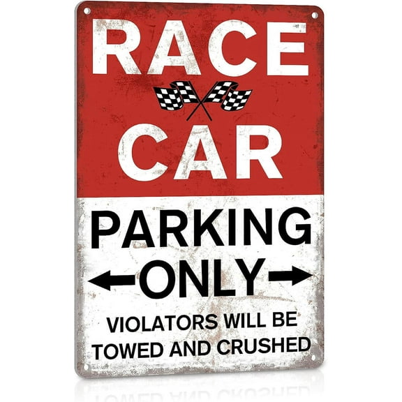 Race Car Parking Only Sign Vintage Room Decor for Boys Bedroom, Metal Tin Signs Men Garage Cars Wall Decorations 8x12 Inch