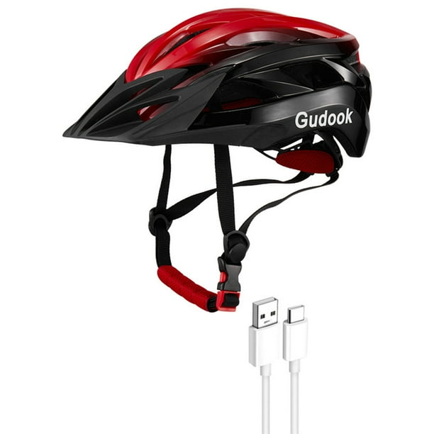 Sonducket Casco de ciclismo con luces Hombres Mujeres Cascos Seguridad de carga Profesional Integrado Sombrero Gorras de skate Ciclismo negro rojo METRO