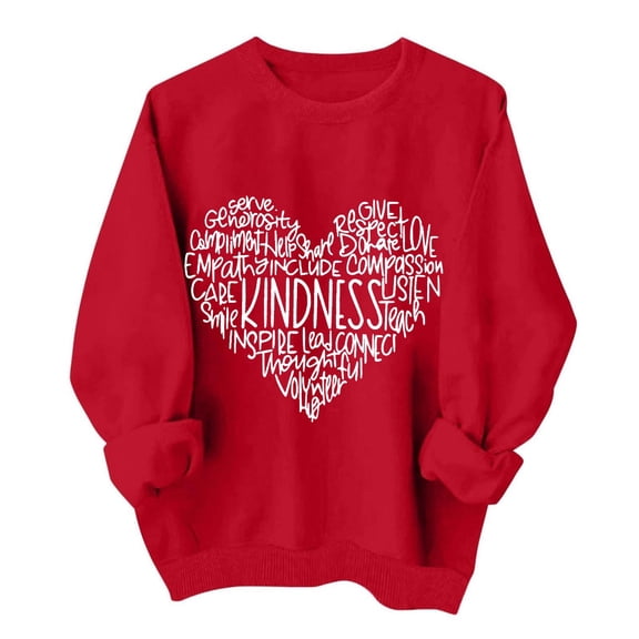 Women Valentine's Sweatshirt Love Heart Print Shirts Letter Printed Long Sleeve Crewneck Fall Plus Size Pullover Sweater
