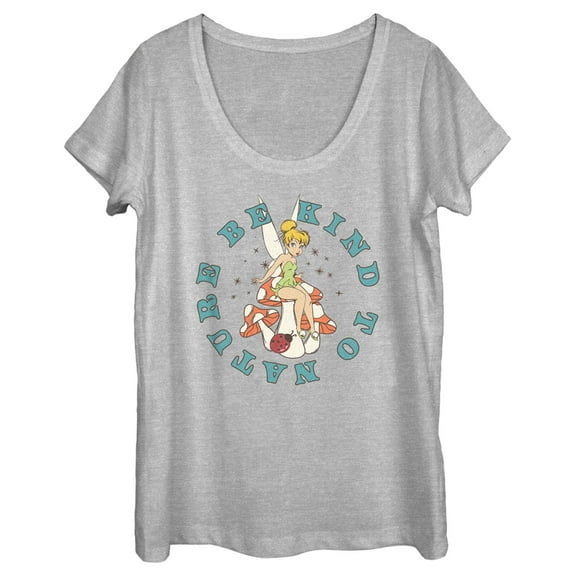 Women's Peter Pan Tinker Bell Be Kind to Nature Mushroom  Scoop Neck Athletic Heather X Large