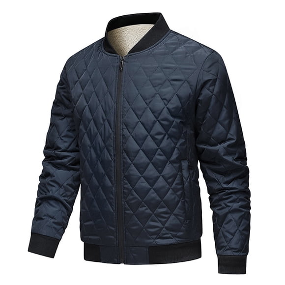 Lovzfmll Men's Quilted Sherpa Jacket, Diamond Stand Collar Zip Up Fleece Jacket, Thickened Plush Lining Winter Jackets for Men, Warm Winter Coat