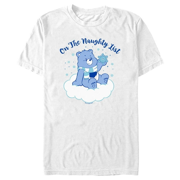 Men's Care Bears Christmas Grumpy Bear On the Naughty List  Graphic Tee White Medium