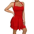 thumbnail image 2 of Women'S Halter Ruffle Hem Mini Dress Ruched Waist Corset Short Party Dresses Red S, 2 of 10