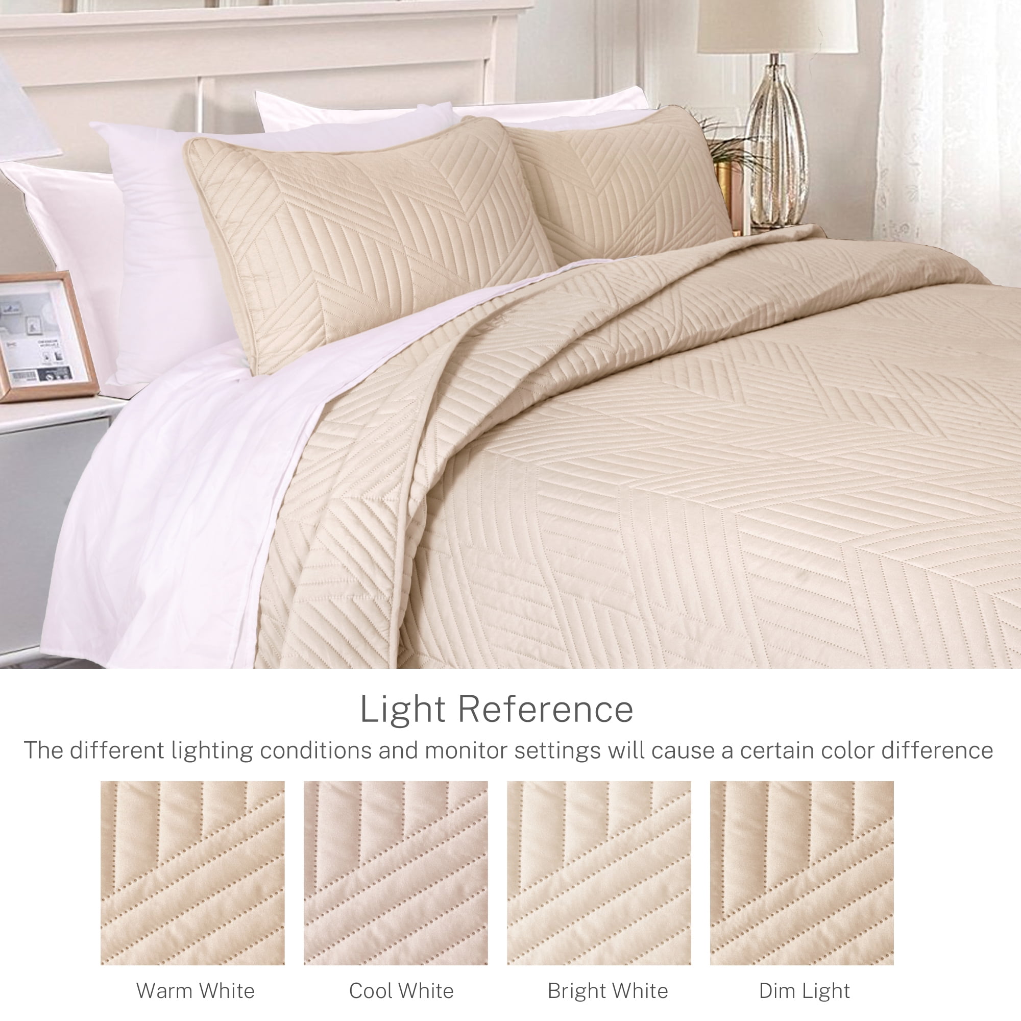 Exclusivo Mezcla California King Quilt Bedding Set, Lightweight Brich Beige Oversized King Bedspreads Soft Modern Geometric Coverlet Set