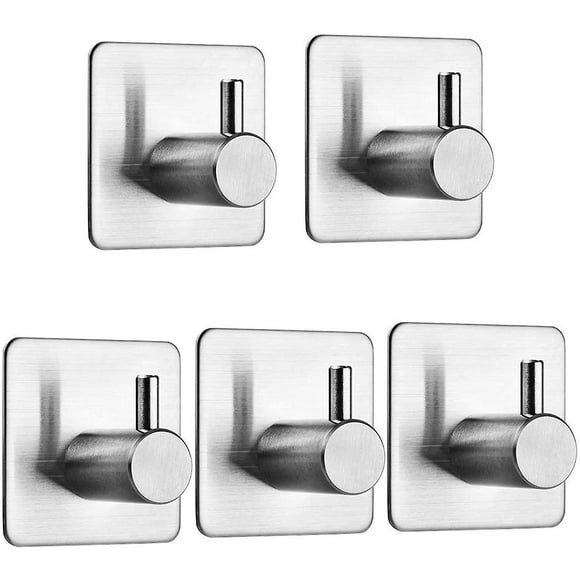 5 pieces 3M adhesive hooks, stainless steel bathroom wall hooks, waterproof and oil-proof self-adhes-SinKeeU