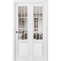 Sliding Closet Double Bi-fold Doors | Felicia 3355 White Silk with Clear Glass