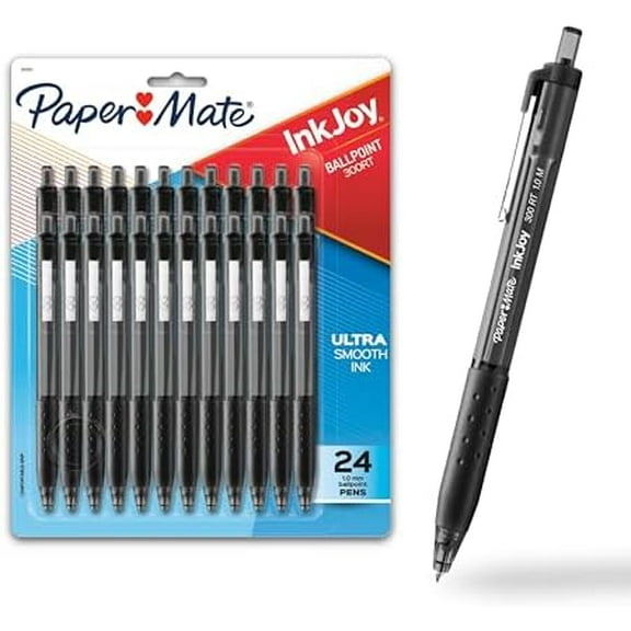 Paper Mate InkJoy 300RT Retractable Ballpoint Pens, Medium Point (1.0mm), Black, 24 Count