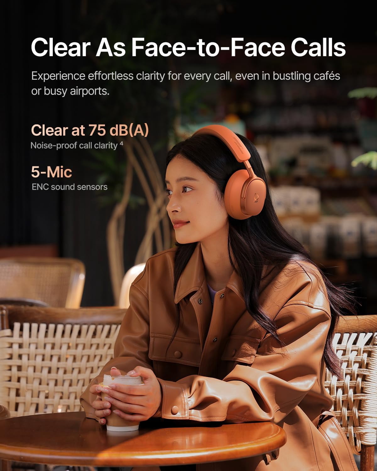 Baseus Inspire XH1 Adaptive Noise Cancelling Headphones, Hi-Res Audio, 100H Playtime, Over-Ear Wireless Bluetooth Headset for Commute, Travel & Calls, Cosmic Sunset
